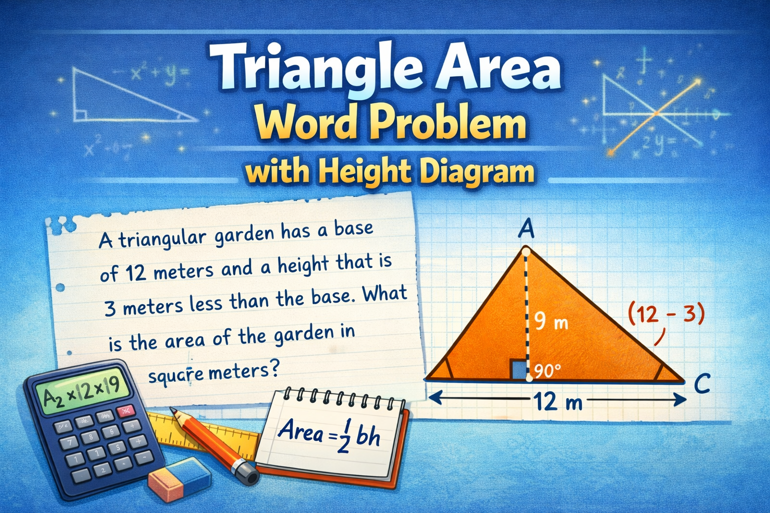 Triangle Area Word Problem with Height Diagram